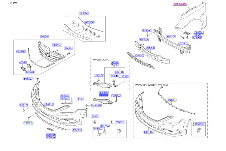 قاب بغل پرژکتور راست سوناتا Hyundai/KIA Genuine Parts – MOBIS YF  865243S700