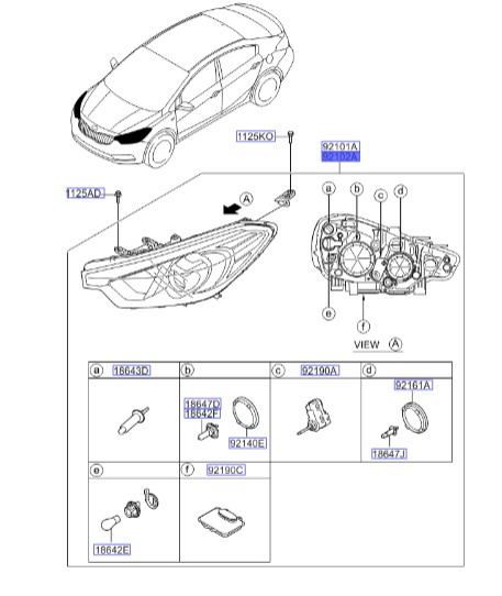 چراغ جلو راست سراتو 2015 | Hyundai/KIA Genuine Parts | سراتو YD مدل 2014 تا 2018  92102A7050