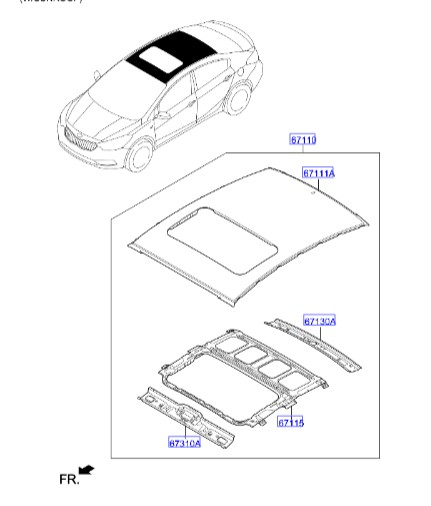 پوسته سقف سراتو 2014 | Hyundai/KIA Genuine Parts | سراتو YD مدل 2014 تا 2018  67110A7020