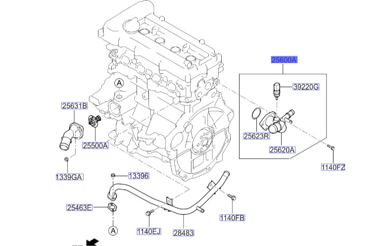 هوزینگ ترموستات کامل سراتو | Hyundai/KIA Genuine Parts – MOBIS | 256002B003