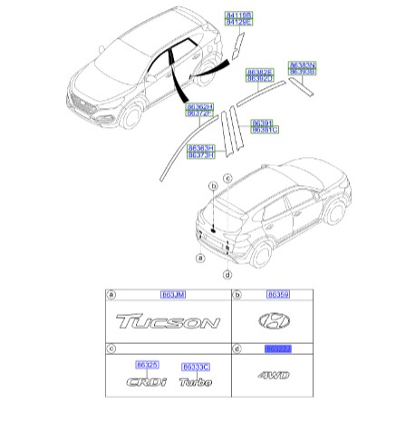 آرم 4WD توسان 2016 | لوگو 4WD | نوشته 4WD بدنه | Hyundai/KIA Genuine Parts – MOBIS | Hyundai Tucson TL مدل 2015 تا 2018 | 86346D3000