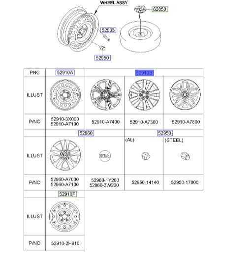 رینگ چرخ آلومینیومی سراتو 2014 | Hyundai/KIA Genuine Parts | سراتو YD مدل 2014 تا 2018  52910A7800 