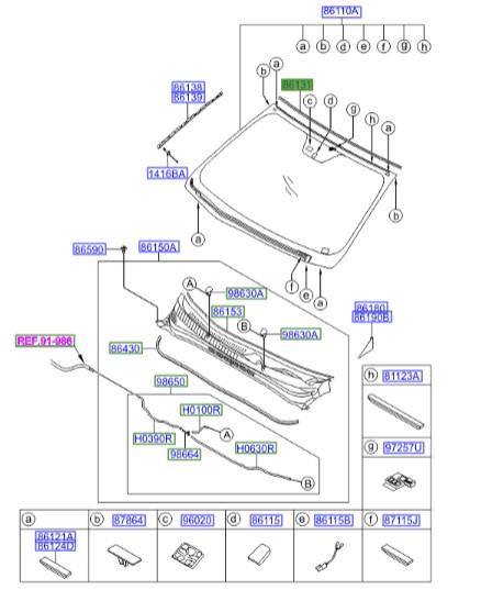 زه شیشه جلو هیوندای سوناتا  Hyundai/KIA Genuine Parts – MOBIS  861303S000