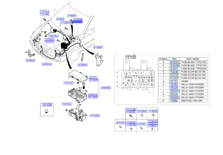 کابل جعبه فیوز به داخل اتاق آزرا  Hyundai/KIA Genuine Parts – MOBIS 912013L680