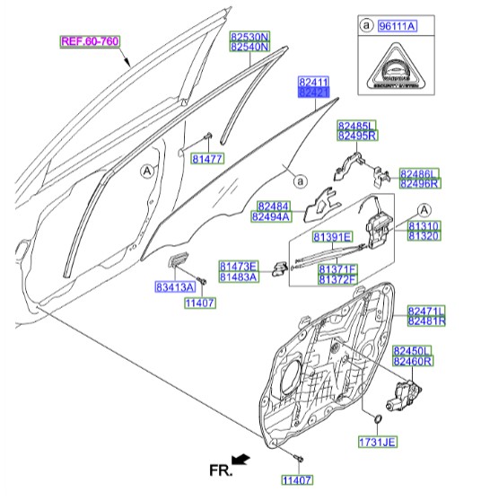 شیشه درب جلو راست آزرا گرنجور  Hyundai/KIA Genuine Parts – MOBIS   824213V010 