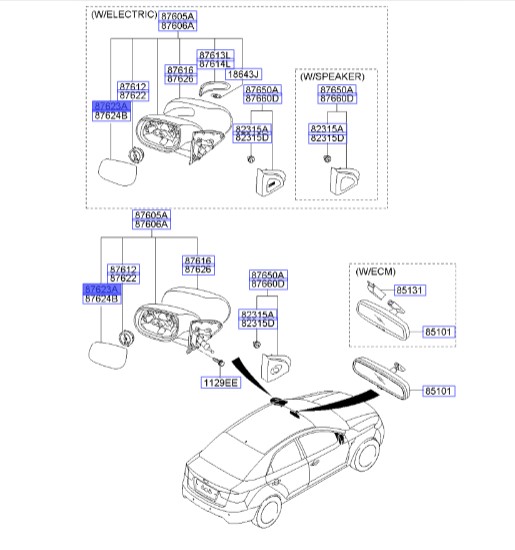 شیشه آینه بغل چپ سراتو | 876111M210 | Hyundai/KIA Genuine Parts – MOBIS