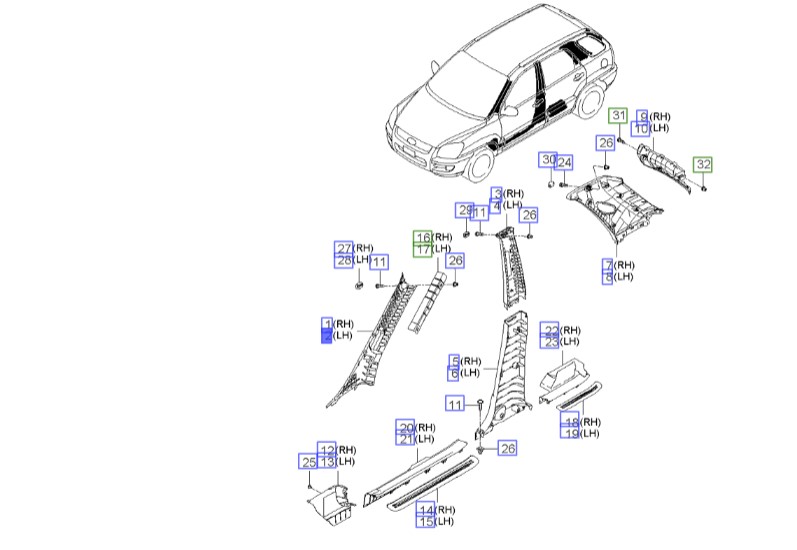 قاب روی ستون جلو چپ اسپورتیج | Hyundai/KIA Genuine Parts – MOBIS | اسپورتیج KM مدل 2008 تا 2010