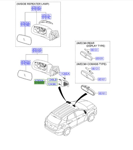 قاب پشت آینه از داخل هیوندایHyundai/KIA Genuine Parts – MOBIS  IX35  876602S000