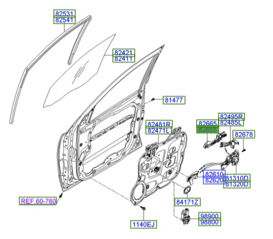 پایه دستگیره درب جلو چپ سانتافه Hyundai/KIA Genuine Parts – MOBIS   826552B000