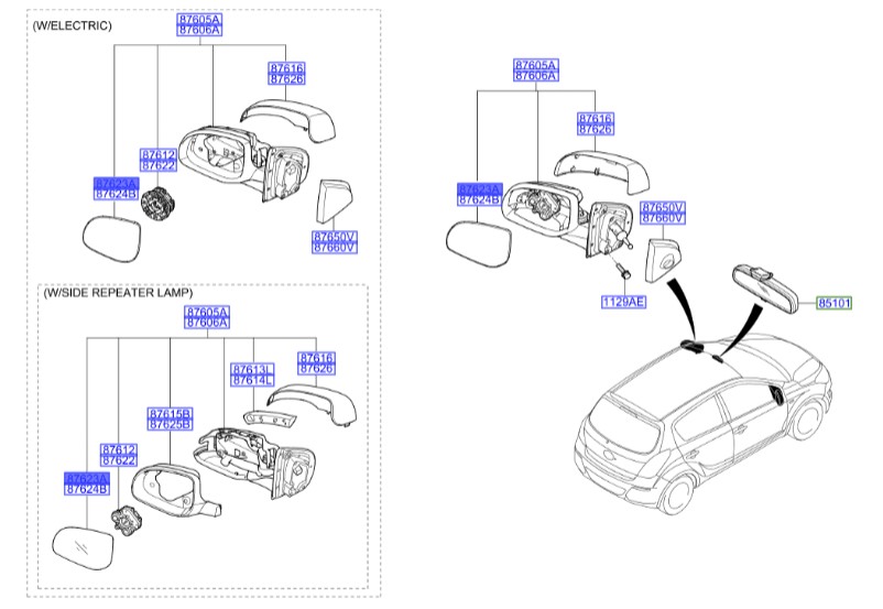 شیشه آینه چپ Hyundai/KIA Genuine Parts – MOBIS   I20  876111J100 