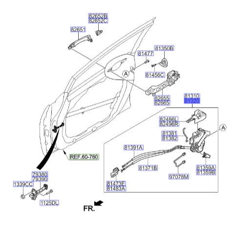 عملگر (پمپ)قفل درب جلو راست سراتو 2014 | Hyundai/KIA Genuine Parts | سراتو مدل 2014 تا 2018  81320A7021