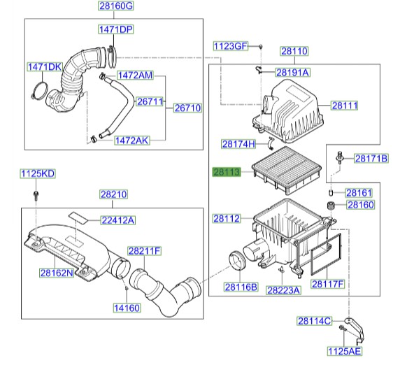 فیلتر هوای موتور | Hyundai/KIA Genuine Parts – Mobis – سراتو کوپه مدل 2010 تا 2013  281132H000