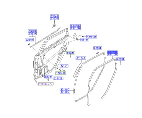 نوار دور درب عقب روی بدنه راست هیوندای Hyundai/KIA Genuine Parts – MOBIS  I30  831202H001