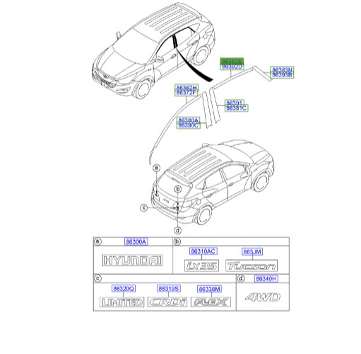 زه کمانی بالای درب عقب چپ توسان IX35 | زه بالای شیشه | Hyundai/KIA Genuine Parts – MOBIS | 863822S000