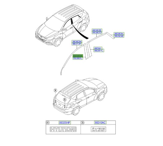 زه کمانی درب جلو چپ توسان IX35 | زه بالای شیشه | Hyundai/KIA Genuine Parts – MOBIS | 863632S000