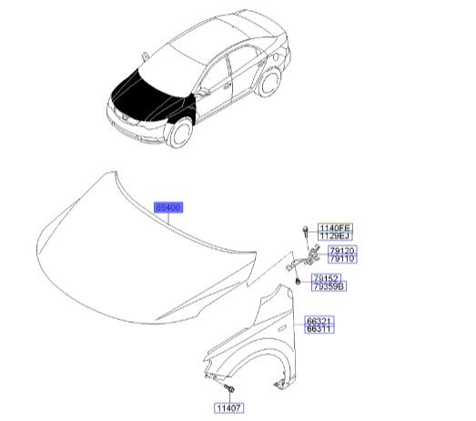 درب موتور سراتو ۲۰۱۰ | Hyundai/KIA Genuine Parts | سراتو TD مدل ۲۰۱۰ سایپایی و وارداتی, سراتو کوپه TD مدل ۲۰۱۰ تا ۲۰۱۳  664001M010