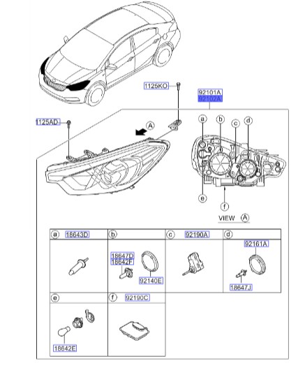 چراغ جلو راست سراتو 2015 | Hyundai/KIA Genuine Parts – MOBIS | سراتو YD مدل 2014 تا 2018   92102A7060