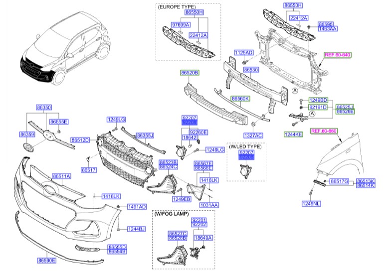 پرژکتور راست Hyundai/KIA Genuine Parts – MOBIS    I10  92208B9800