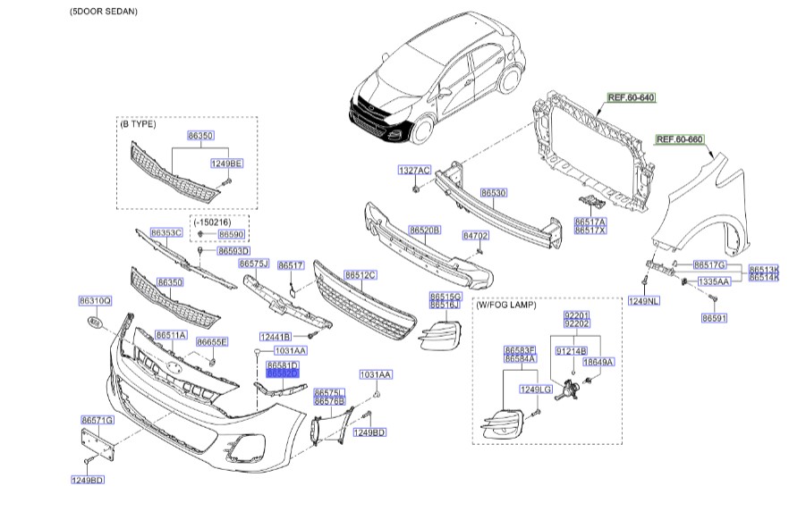 براکت سپر جلو کیا ریو (پایه نگهدارنده کامل قسمت بالای سپر جلو)، راست 865821w500Hyundai/KIA Genuine Parts – MOBIS