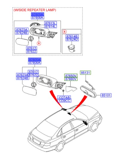 آینه چپ هیوندای آزرا  Hyundai/KIA Genuine Parts – MOBIS  876103L237