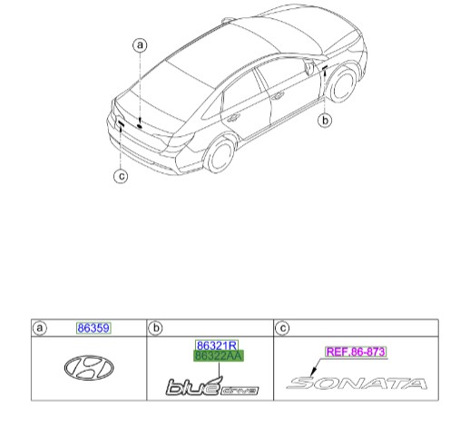 آرم Blue Drive سمت راست سوناتا هیبرید | نوشته Blue Drive سمت راست | لوگو Blue Drive راست | Hyundai/KIA Genuine Parts – MOBIS | سوناتا هیبرید  | 86322E6000