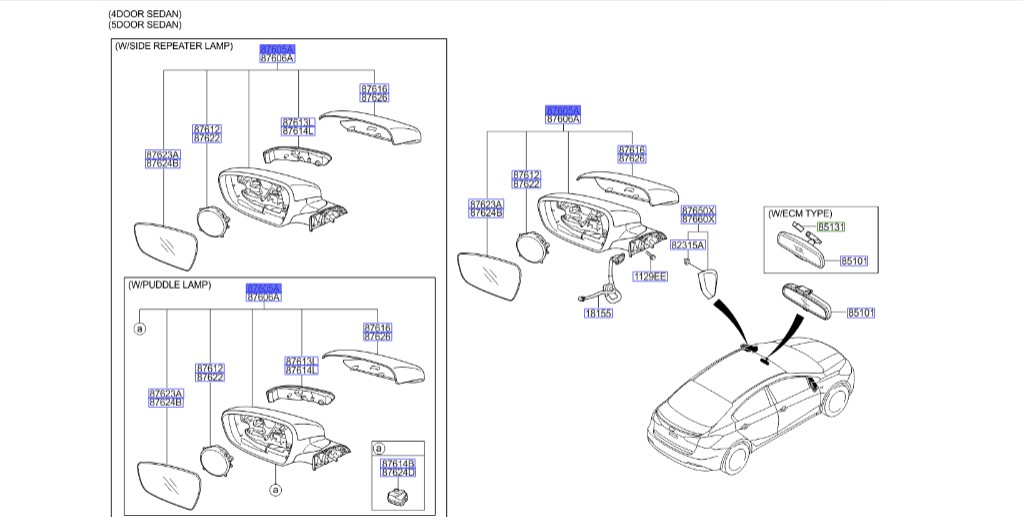 آینه بغل چپ سراتو 2015 | Hyundai/KIA Genuine Parts | سراتو YD مدل 2014 تا 2018 87610A7410