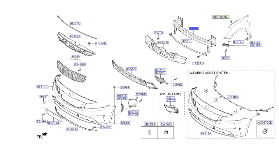 دیاق سپر جلو | Hyundai/KIA Genuine Parts – Mobis | سراتو YD مدل 2014 تا 2018  86530A7000