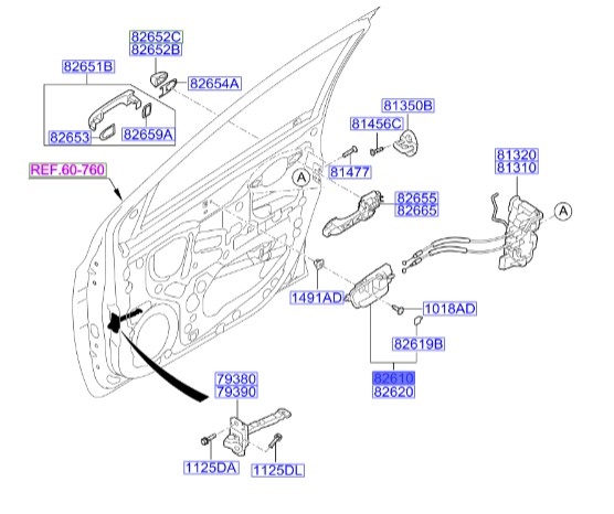 دستگیره درب جلو داخلی چپ هیوندای Hyundai/KIA Genuine Parts – MOBIS  I20  826101J020