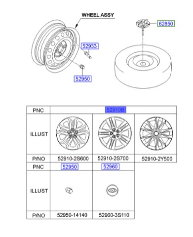 رینگ چرخ هیوندای توسان Hyundai/KIA Genuine Parts – MOBIS   529102S600