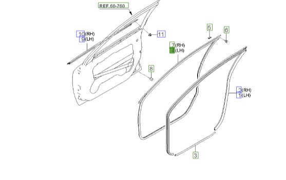 لاستیک دور در جلو چپ سراتو 2007 | Hyundai/KIA Genuine Parts | سراتو LD مدل ۲۰۰۷ تا ۲۰۰۹  821302F000