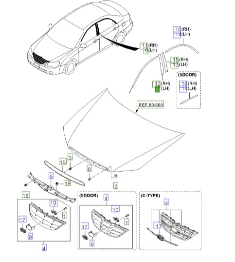 زه قاب عقب درب جلو چپ سراتو 2007 | نوار قاب عقب درب جلو چپ | زه ستون عقب درب جلو چپ | Hyundai/KIA Genuine Parts – MOBIS | سراتو LD | 863632F001