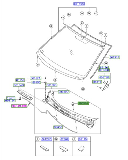 چشم شیشه شور راست اکسنت   Hyundai/KIA Genuine Parts – MOBIS    986301R100