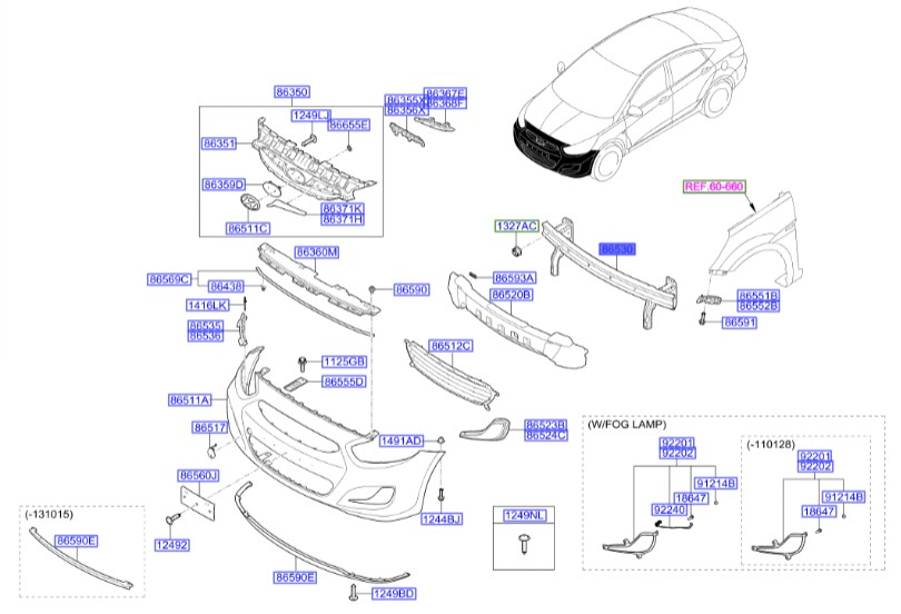 دیاق سپر جلو هیوندای اکسنت  Hyundai/KIA Genuine Parts – MOBIS   865301R200