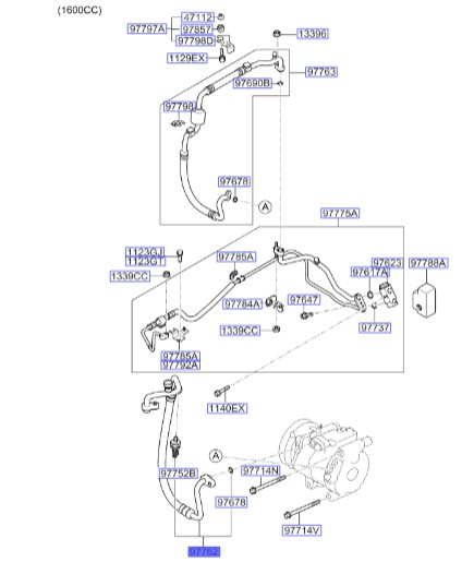 شیلنگ برگشت کمپرسور کولر سراتو ۲۰۰۸ – شیلنگ تخلیه شارژ کولر | Hyundai/KIA Genuine Parts | سراتو LD مدل ۲۰۰۷ تا ۲۰۰۹  977622F900