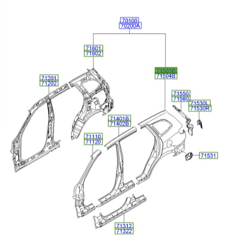 گلگیر عقب چپ هیوندای سانتافه  Hyundai/KIA Genuine Parts – MOBIS  715032BB10