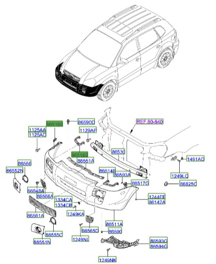 دیاق سپر جلو راست توسان  Hyundai/KIA Genuine Parts – MOBIS   865822E000 