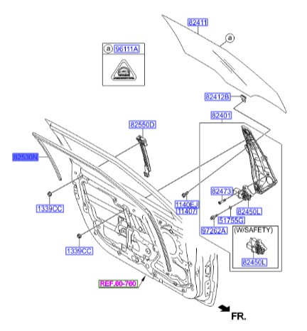 نوار دور شیشه جلو چپ ولستر Hyundai/KIA Genuine Parts – MOBIS   825302V000