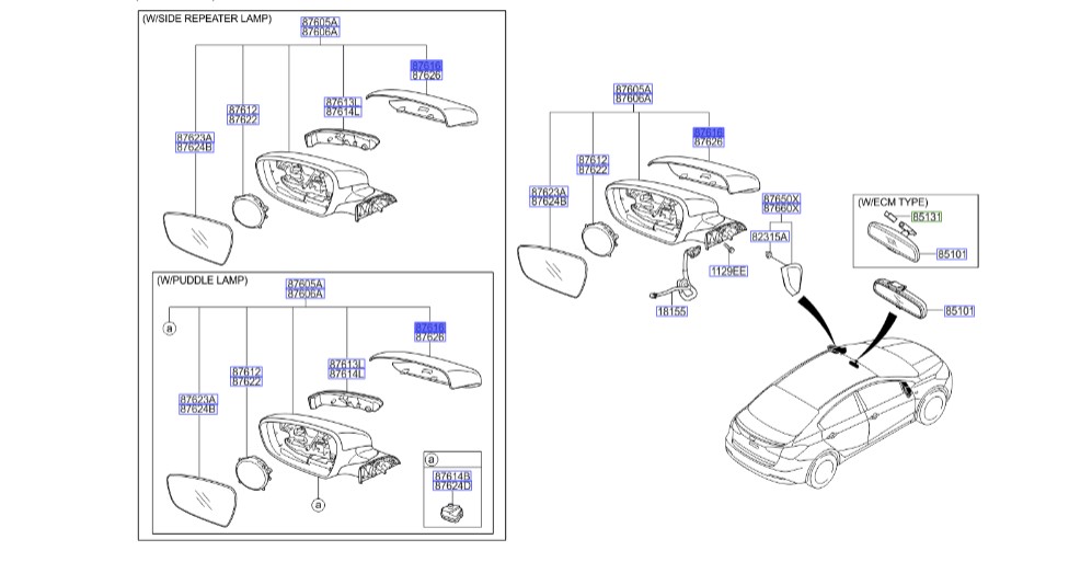 قاب پشتی آینه بغل چپ سراتو 2014 | کاور پشت آینه چپ | قاب آینه جانبی چپ | Hyundai/KIA Genuine Parts – MOBIS | سراتو 87616A7010