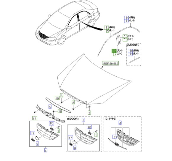 زه قاب عقب درب جلو راست سراتو 2007 | نوار قاب عقب درب جلو راست | زه ستون عقب درب جلو راست | Hyundai/KIA Genuine Parts – MOBIS | سراتو LD | 863732F001
