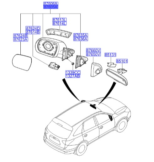 آینه چپ هیوندای  Hyundai/KIA Genuine Parts – MOBIS  IX55 876103J290 