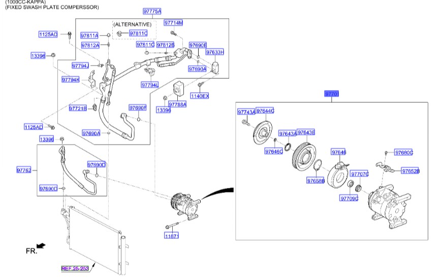 کمپرسور کولر Hyundai/KIA Genuine Parts – MOBIS   i10    97701B9050
