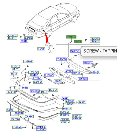 دیاق سپر عقب سوناتا  Hyundai/KIA Genuine Parts – MOBIS   866303S000