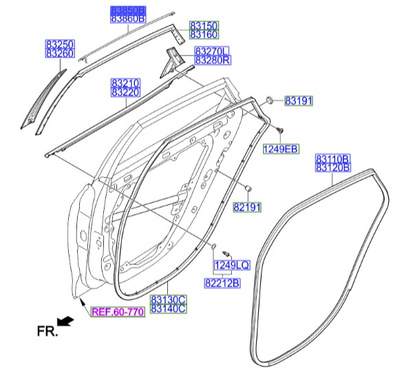 زه گرنجور بالای درب عقب چپ آزرا  Hyundai/KIA Genuine Parts – MOBIS   838503V000