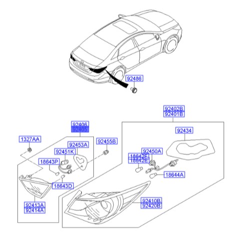 خطر روی صندوق چپ سوناتا Hyundai/KIA Genuine Parts – MOBIS  YF  924033S320
