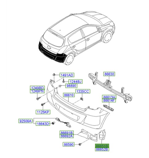 شل گیر سپر عقب بغل چپ  Hyundai/KIA Genuine Parts – MOBIS  I20  866951J000 