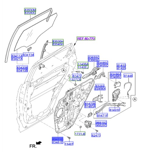 ریل شیشه بالابر عقب چپ Hyundai/KIA Genuine Parts – MOBIS    IX45  834712W000 