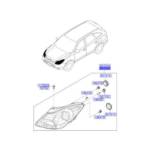 چراغ جلو راست هیوندای وراکروز  Hyundai/KIA Genuine Parts – MOBIS  921023J100