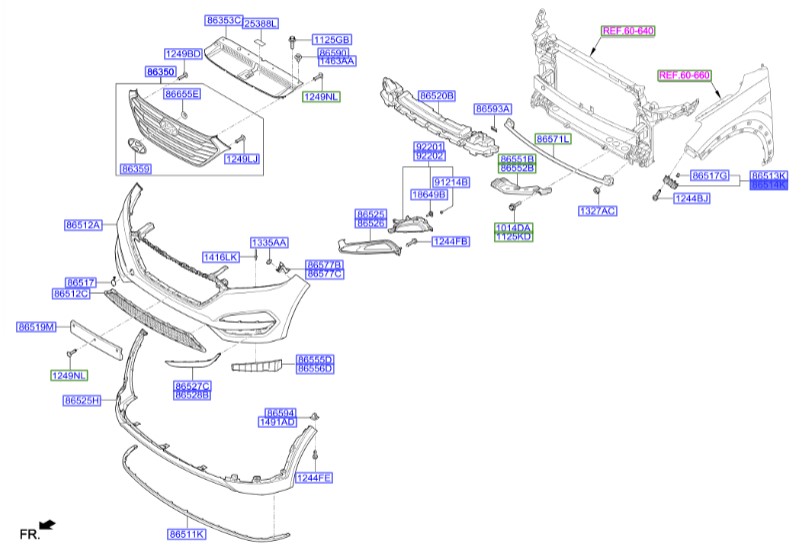 کشویی سپر جلو راست هیوندای توسان  Hyundai/KIA Genuine Parts – MOBIS     86514D7000
