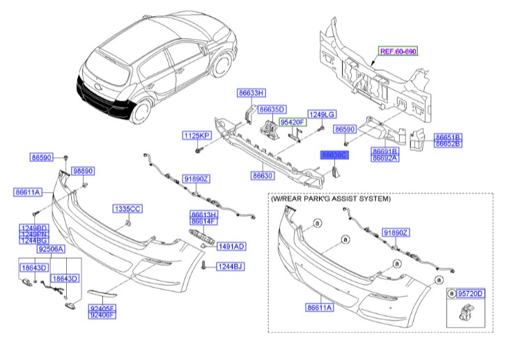 دیاق سپر عقب Hyundai/KIA Genuine Parts – MOBIS  I20  866351J500