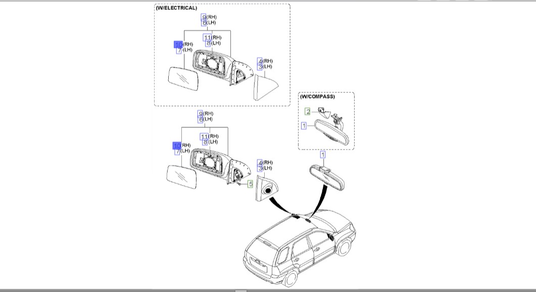 شیشه آینه بغل راست | Hyundai/KIA Genuine Parts – MOBIS | اسپورتیج KM مدل 2008 تا 2010